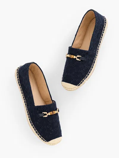 TALBOTS IZZY BAMBOO FLORAL ESPADRILLE FLATS - BLUE - 9 1/2 M - 100% COTTON TALBOTS