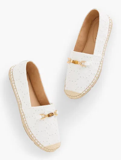 TALBOTS IZZY BAMBOO FLORAL ESPADRILLE FLATS - WHITE - 10 1/2 M - 100% COTTON TALBOTS