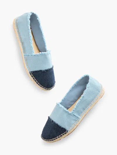 TALBOTS IZZY FRAYED DENIM ESPADRILLE FLATS - LIGHT DENIM/DARK - 11M - 100% COTTON TALBOTS