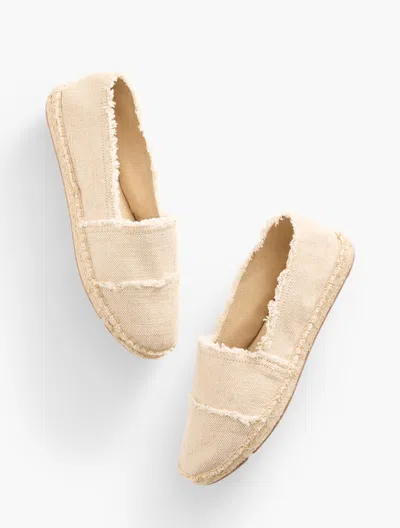 TALBOTS IZZY FRAYED METALLIC ESPADRILLE FLATS - NATURAL/GOLD - 10M TALBOTS
