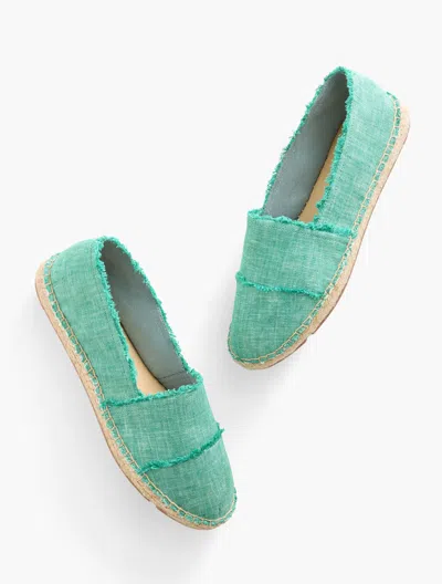 TALBOTS IZZY FRAYED WASHED LINEN ESPADRILLE FLATS - DEEP GREEN - 11M TALBOTS