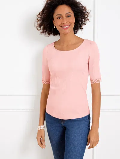 TALBOTS MISSES - LACE TRIM BALLET NECK T-SHIRT - WARM BLUSH - LARGE TALBOTS