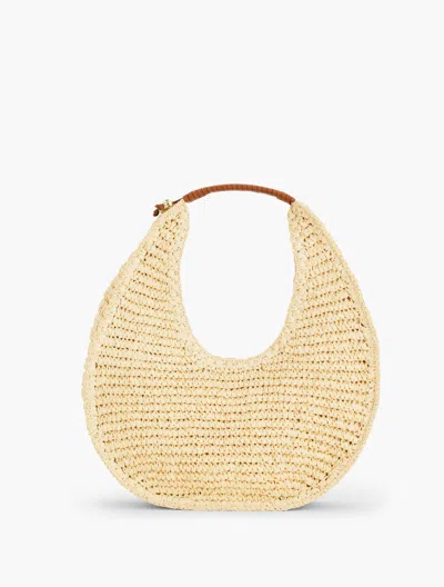 TALBOTS LEATHER TRIM STRAW HOBO BAG - NATURAL/HAVANA TAN - 001 TALBOTS