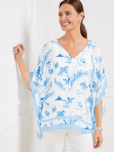 TALBOTS LINEN BLEND PONCHO - MYSTIQUE FLORAL - BLUE WAVE - MEDIUM TALBOTS