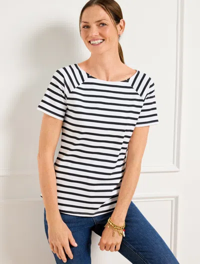 TALBOTS PETITE - EFFORTLESS JERSEY STRIPE BATEAU NECK T-SHIRT - BLACK/WHITE - XL TALBOTS