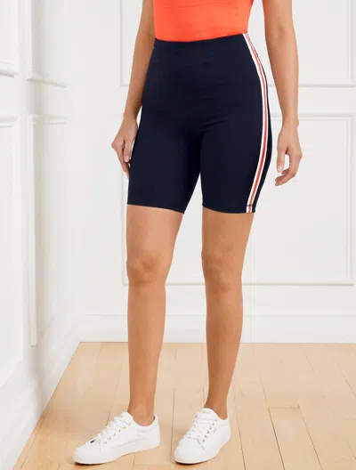 TALBOTS MISSES - PERFORMANCE INTERLOCK BIKE SHORTS - SIDE STRIPE - BLUE - XL TALBOTS