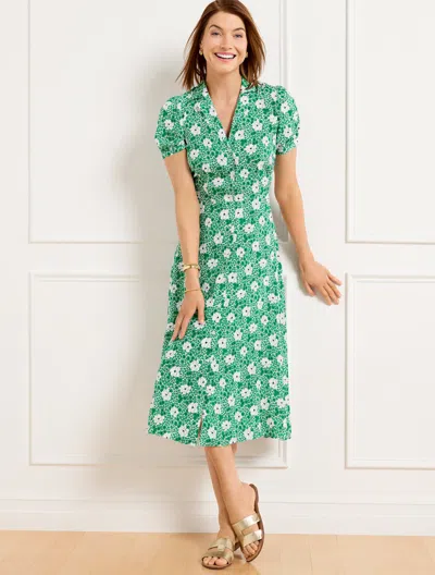 TALBOTS MISSES - PUFF SLEEVE SHIRTDRESS - DITSY VINES - WHITE/BRIGHT GREEN - 14 TALBOTS