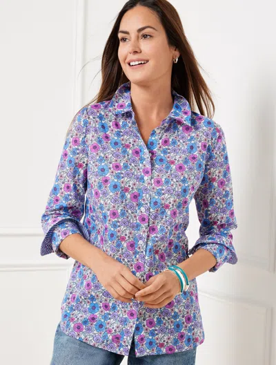 TALBOTS MISSES - MODERN CLASSIC SHIRT - POPPY DITSY - IVORY - SMALL - 100% COTTON TALBOTS