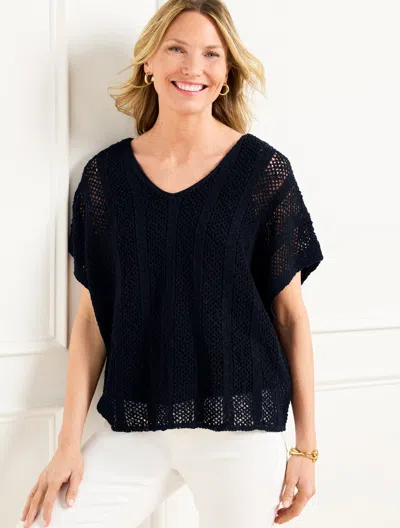 TALBOTS OPEN STITCH TOP - BLUE - XS/S TALBOTS