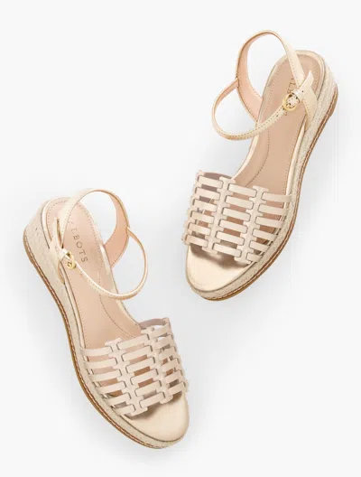 TALBOTS PAMELA METALLIC WOVEN NAPPA WEDGE SANDALS - GOLD - 10 1/2 M TALBOTS