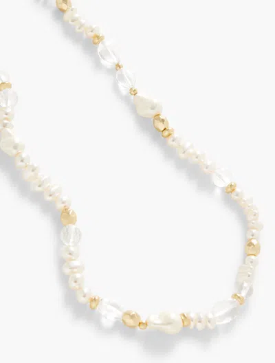 TALBOTS PEARL & CRYSTAL BEADED NECKLACE - IVORY PEARL/GOLD - 001 TALBOTS