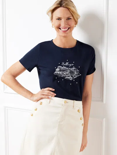 TALBOTS MISSES - PEARL EMBELLISHED CREWNECK T-SHIRT - BLUE - XS TALBOTS