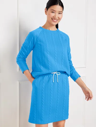 TALBOTS PETITE - CABLE JACQUARD SNAP BUTTON SWEATSHIRT - LAKESIDE BLUE - LARGE TALBOTS