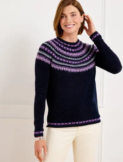 TALBOTS PETITE - CHENILLE YOKE SWEATER - CHEERFUL FAIR ISLE - INDIGO/PURPLE - SMALL TALBOTS