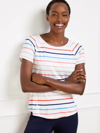 TALBOTS PLUS SIZE - COOL SLUB ACTIVE SHORT SLEEVE T-SHIRT - MATCH STRIPE - WHITE - 1X TALBOTS