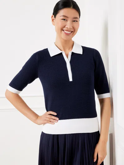 TALBOTS PETITE - COOLMAXÂ® POLO SWEATER - BLUE - MEDIUM TALBOTS