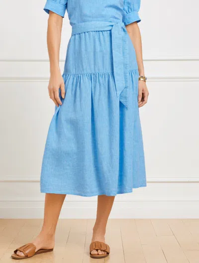 TALBOTS PETITE - DROP WAIST LINEN MIDI SKIRT - CROSS DYED - LAKESIDE BLUE/WHITE - XL TALBOTS