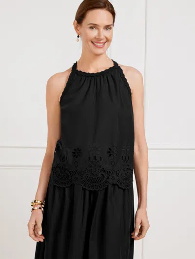 TALBOTS PETITE - EMBROIDERED POPLIN SHELL SWEATER - BLACK - LARGE - 100% COTTON TALBOTS