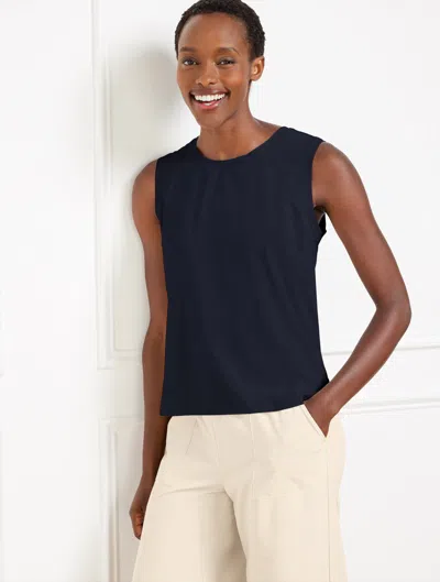 TALBOTS PETITE - LIGHTWEIGHT WOVEN STRETCH SLEEVELESS TANK TOP - LASER CUT - BLUE - MEDIUM TALBOTS