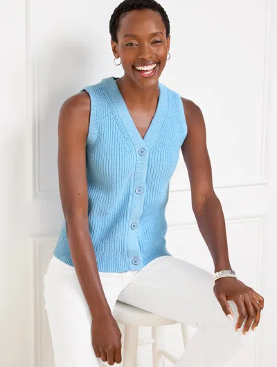 TALBOTS PETITE - MARL SWEATER VEST - BLUEBELL/WHITE MARL - XL TALBOTS