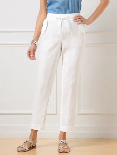 TALBOTS PETITE - PULL-ON WASHED LINEN JOGGER PANTS - WHITE - LARGE TALBOTS