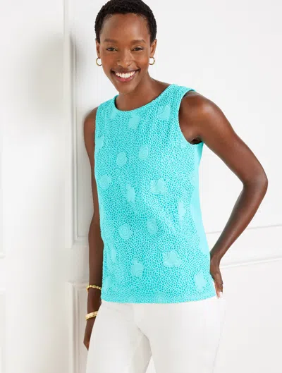 TALBOTS PETITE - SEALIFE LACE TANK TOP - VIVID TURQUOISE - 2XS - 100% COTTON TALBOTS