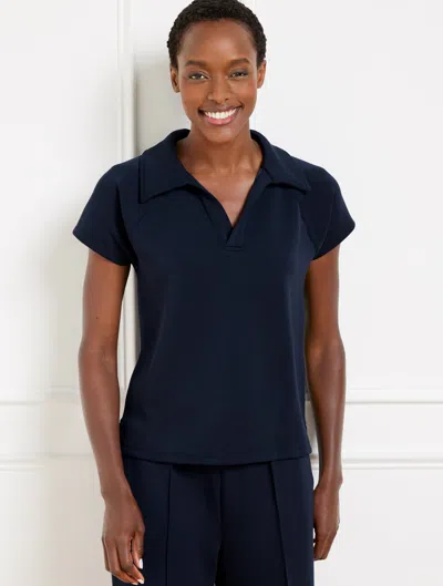 TALBOTS PLUS PETITE - AIRKNIT STRETCH JOHNNY COLLAR PULLOVER SWEATER - BLUE - X TALBOTS