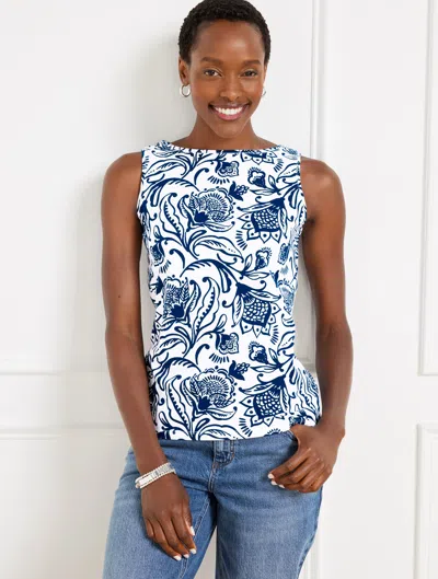 TALBOTS PLUS PETITE - BATEAU NECK TANK TOP - BICOLOR JACOBEAN - WHITE/INK - 3X TALBOTS