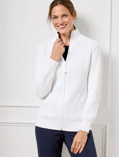 TALBOTS PLUS SIZE - COOLMAXÂ® MOCKNECK SWEATER JACKET - WHITE - 2X TALBOTS