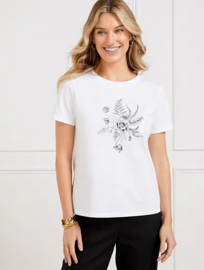 TALBOTS PLUS PETITE - CREWNECK T-SHIRT - FLORAL - WHITE - 2X TALBOTS