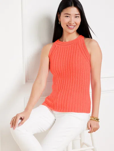 TALBOTS PLUS PETITE - CROCHET TRIM HALTER SWEATER TANK TOP - HOT CORAL - 1X TALBOTS