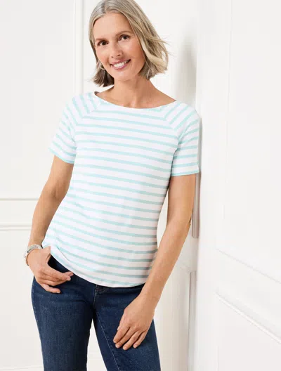 TALBOTS PLUS PETITE - EFFORTLESS JERSEY STRIPE BATEAU NECK T-SHIRT - BLUE ICE/WHITE - 2X TALBOTS