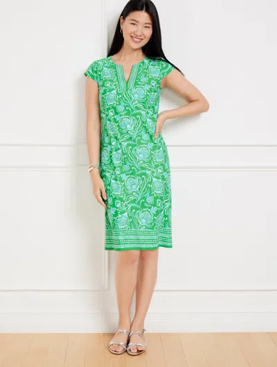 TALBOTS PLUS SIZE - EFFORTLESS JERSEY SHIFT DRESS - JACOBEAN FANTASIA - BRIGHT GREEN - 3X TALBOTS