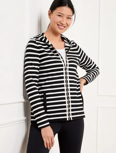 TALBOTS PLUS SIZE - EFFORTLESS ULTRAKNIT FULL-ZIP HOODIE - CROCUS STRIPE - BLACK/WHITE - 3X TALBOTS