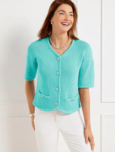 TALBOTS PLUS PETITE - ELBOW SLEEVE SWEATER JACKET - VIVID TURQUOISE - 2X TALBOTS
