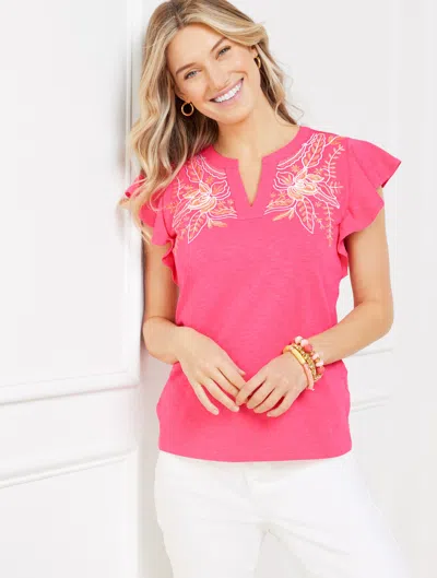 TALBOTS PLUS PETITE - EMBROIDERED RUFFLE SLEEVE TOP - CAMELLIA ROSE - 3X TALBOTS