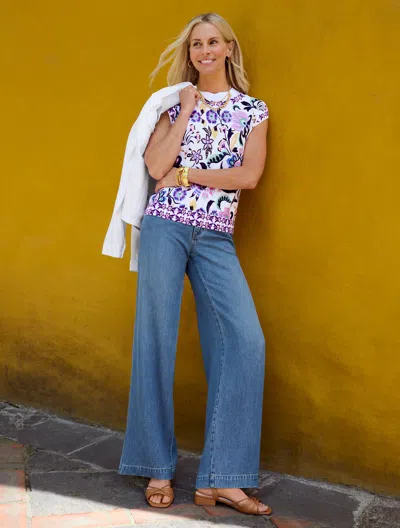 TALBOTS PLUS SIZE - EXTENDED SHOULDER SWEATER - JACOBEAN FLORAL - WHITE - 1X TALBOTS