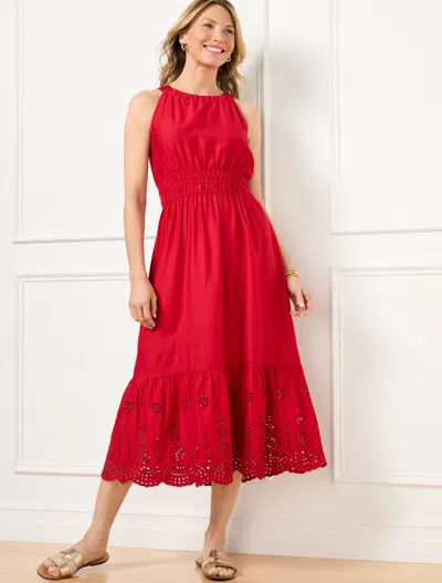 TALBOTS PLUS PETITE - EYELET HALTER FIT & FLARE DRESS - RED - 22 TALBOTS