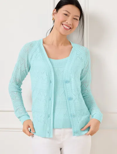 TALBOTS PLUS PETITE - LACE POINTELLE CARDIGAN SWEATER - BLUE ICE - 3X TALBOTS