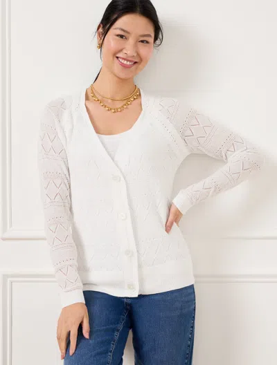 TALBOTS PLUS PETITE - LACE POINTELLE CARDIGAN SWEATER - WHITE - 3X TALBOTS