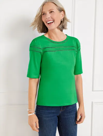 TALBOTS PLUS SIZE - LADDER STITCH CREWNECK T-SHIRT - BRIGHT GREEN - 2X - 100% COTTON TALBOTS