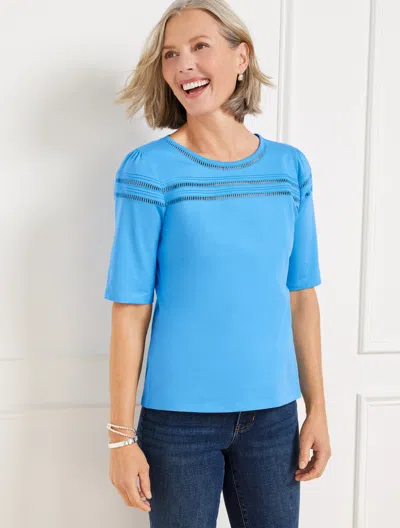 TALBOTS PLUS PETITE - LADDER STITCH CREWNECK T-SHIRT - LAKESIDE BLUE - 3X - 100% COTTON TALBOTS