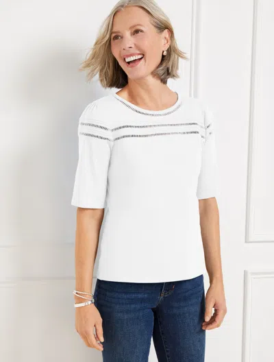 TALBOTS PLUS SIZE - LADDER STITCH CREWNECK T-SHIRT - WHITE - 2X - 100% COTTON TALBOTS