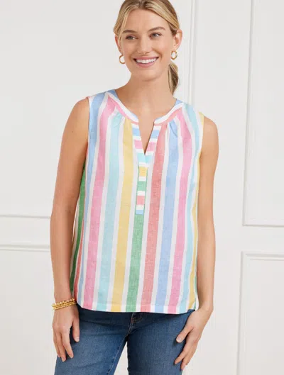 TALBOTS PLUS PETITE - LINEN BAND COLLAR SHELL SWEATER - PRISMATIC STRIPE - CAMELLIA ROSE - X TALBOTS