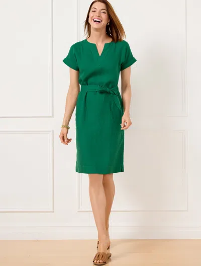 TALBOTS PLUS PETITE - LINEN BELTED SHIFT DRESS - HERITAGE GREEN - 2X TALBOTS