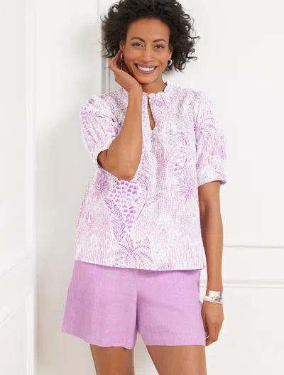 TALBOTS PLUS PETITE - LINEN BLEND SMOCKED TOP - BLISSFUL MEADOW - DEEP LAVENDER - 3X TALBOTS