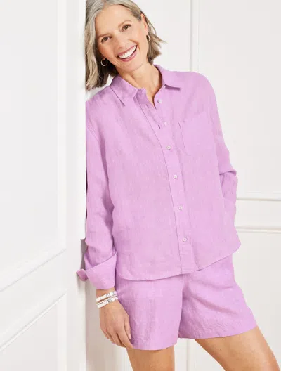 TALBOTS PLUS PETITE - LINEN SHIRT - CROSS DYED - LAVENDER/WHITE - 3X TALBOTS