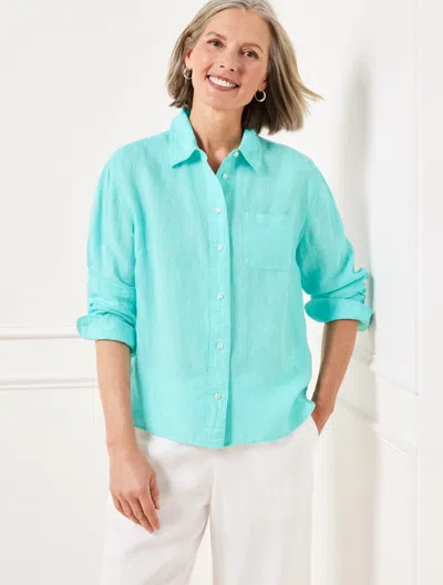 TALBOTS PLUS PETITE - LINEN SHIRT - CROSS DYED - VIVID TURQUOISE/WHITE - 2X TALBOTS