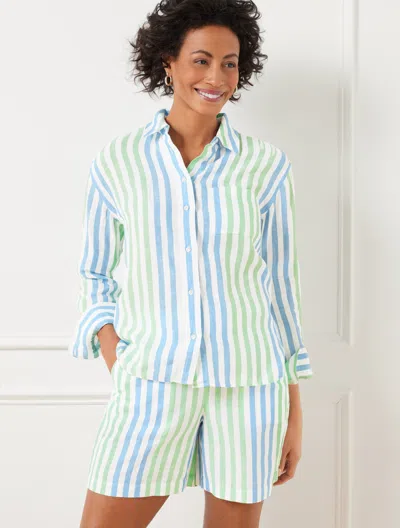 TALBOTS PLUS PETITE - LINEN SHIRT - PLAYFUL STRIPE - NEPTUPE GREEN - 3X TALBOTS