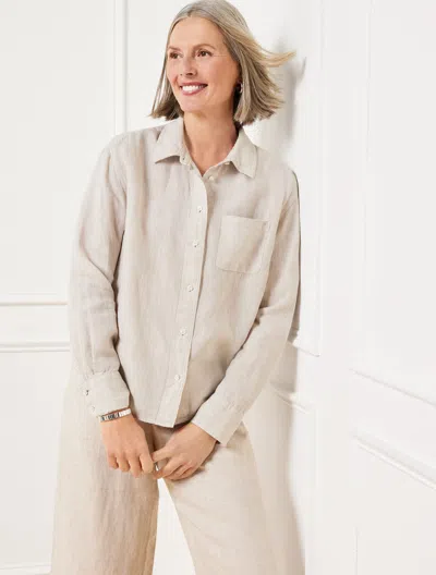 TALBOTS PLUS PETITE - LINEN SHIRT - BEIGE - BEIGE/WHITE - 2X TALBOTS